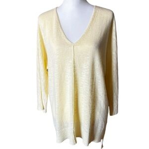 Eileen Fisher V-Neck Linen Sweater Tunic Top Lightweight Yellow Size M/M